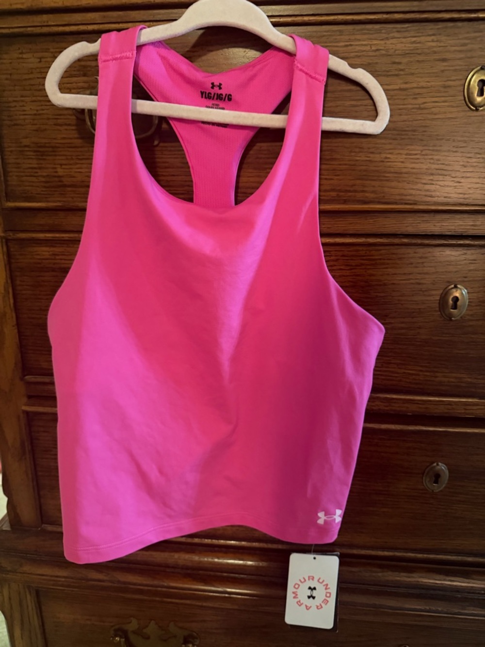 Under Armour Youth Large Bright Pink Crop Racerback Workout Tank